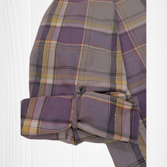 Women's Koret Purple Plaid Button Up Long Sleeve Top With Roll Up Option XL - Picture 4 of 8